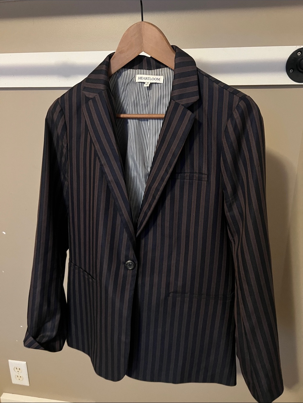 Heartloom Navy Blazer with Brown Stripes